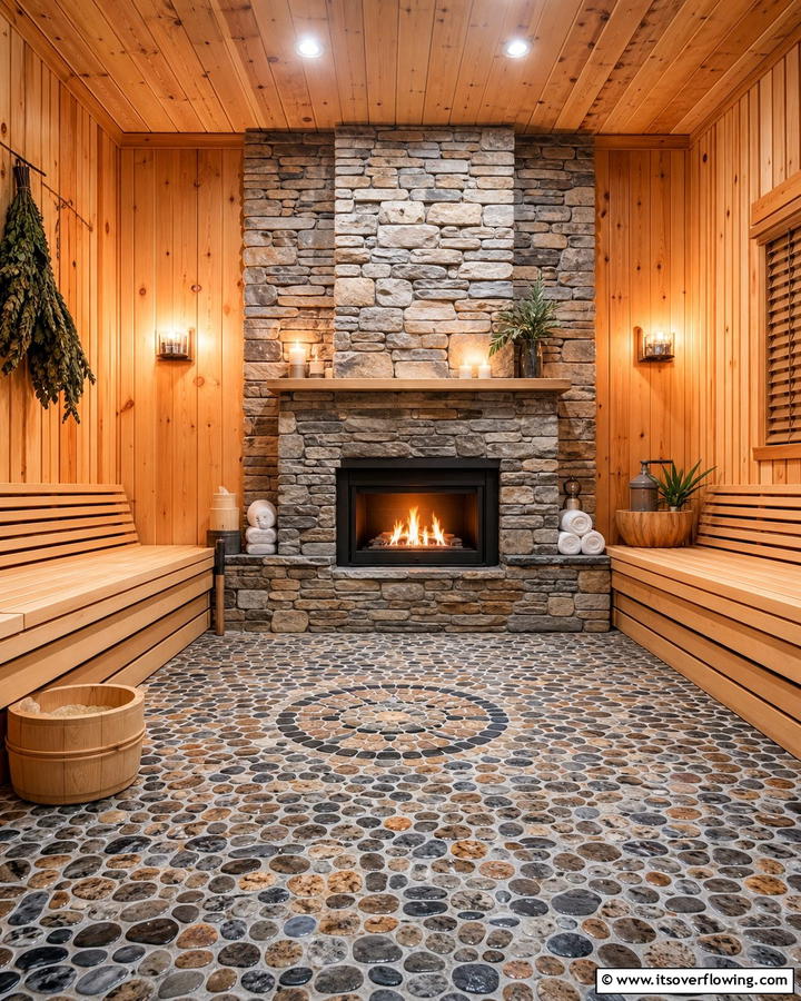 Sauna with Built In Fireplace - 20 Sauna Room Design Ideas for a Luxurious Home Spa