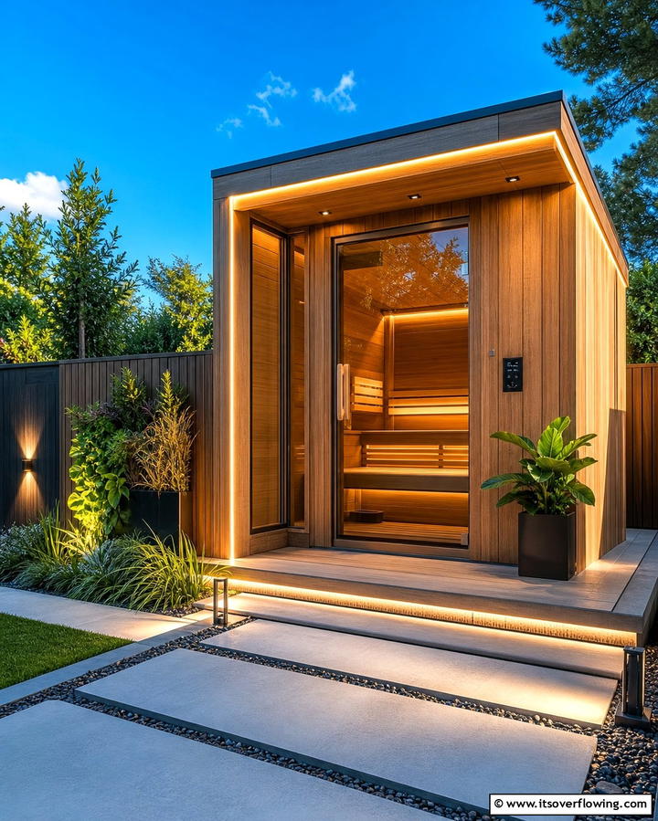 Sauna with Built In Lighting - 25 Outdoor Sauna Ideas for Relaxing Backyard Retreats