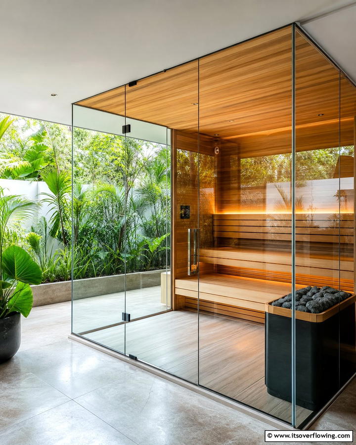 Sauna with Full Height Glass Walls - 20 Sauna Room Design Ideas for a Luxurious Home Spa