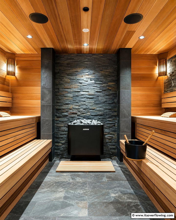 Sauna with Stone Accents - 20 Sauna Room Design Ideas for a Luxurious Home Spa