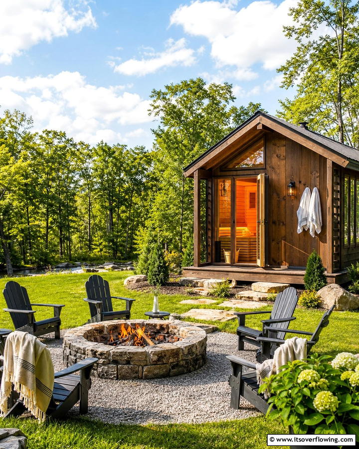 Sauna with a Firepit - 25 Outdoor Sauna Ideas for Relaxing Backyard Retreats