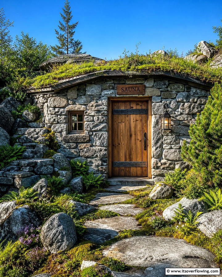 Sauna with a Stone Exterior - 25 Outdoor Sauna Ideas for Relaxing Backyard Retreats