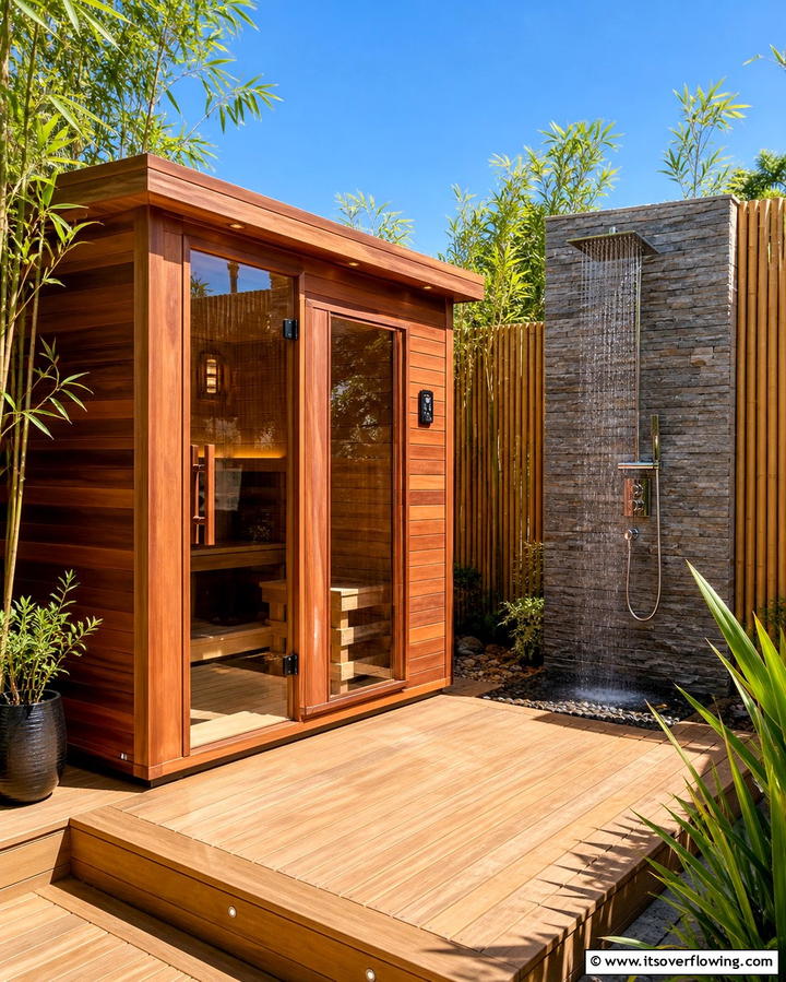 Sauna with an Outdoor ShowerExact - 25 Outdoor Sauna Ideas for Relaxing Backyard Retreats