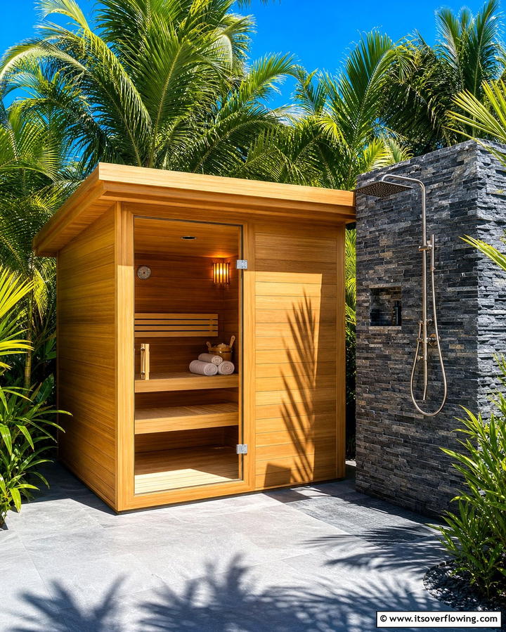 Sauna with an Outdoor ShowerOne - 25 Outdoor Sauna Ideas for Relaxing Backyard Retreats