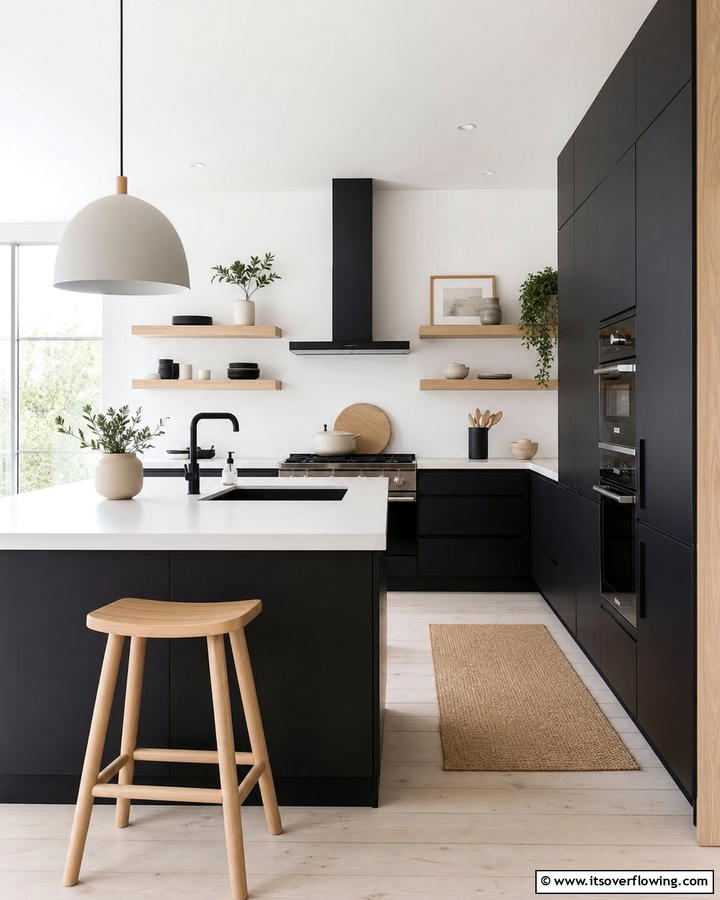 Scandinavian Black Cabinets With Matte White Countertops - 20 Black Kitchen Cabinets With White Countertops Ideas