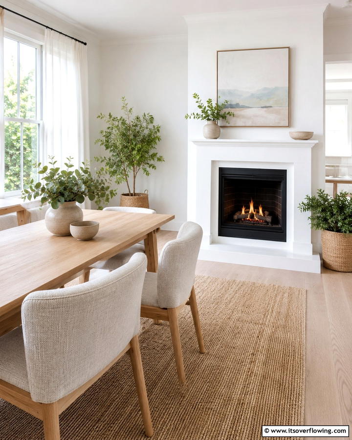 Scandinavian Design with a White Fireplace - 25 Dining Room With Fireplace Ideas for Cozy Gatherings