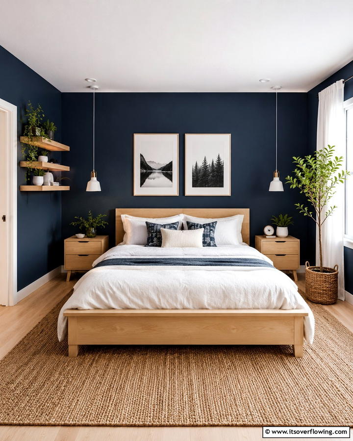 Scandinavian Inspired Dark Blue Bedroom - 25 Dark Blue Bedroom Ideas for Cozy Nights