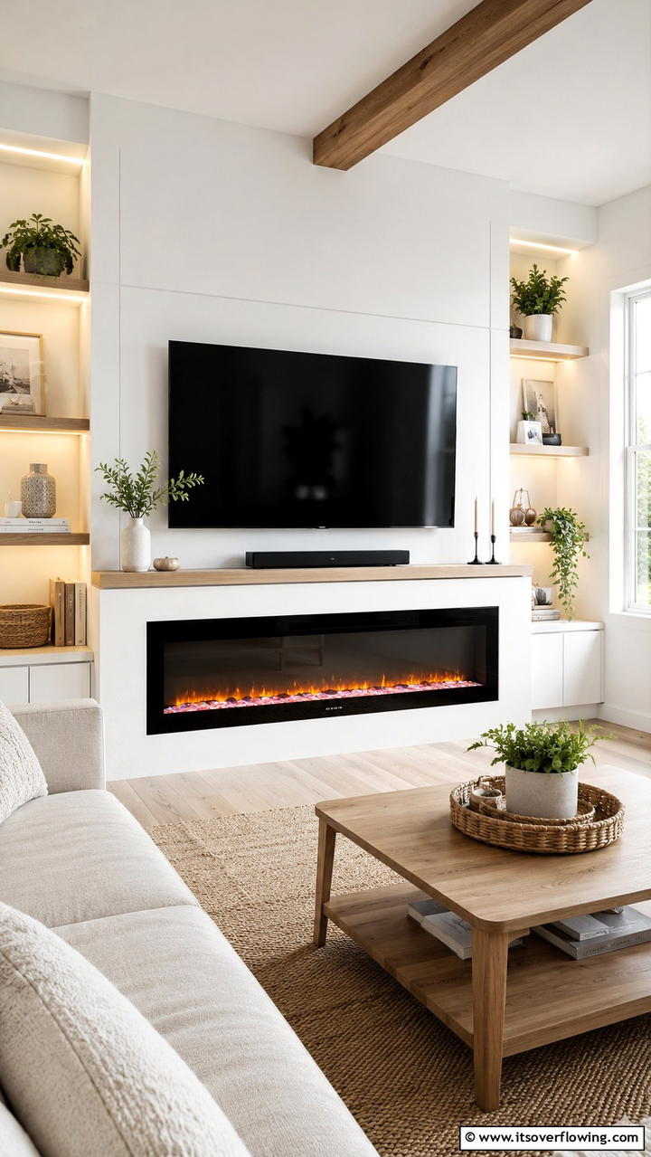 Scandinavian Inspired Electric Fireplace with TV Mount - 30 Electric Fireplace Ideas With TV Above for Cozy Spaces