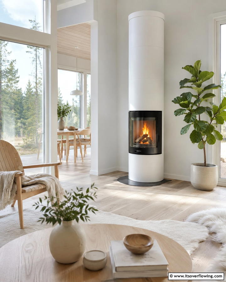 Scandinavian Inspired Fireplace - 25 Cozy Living Room Fireplace Ideas for Warmth