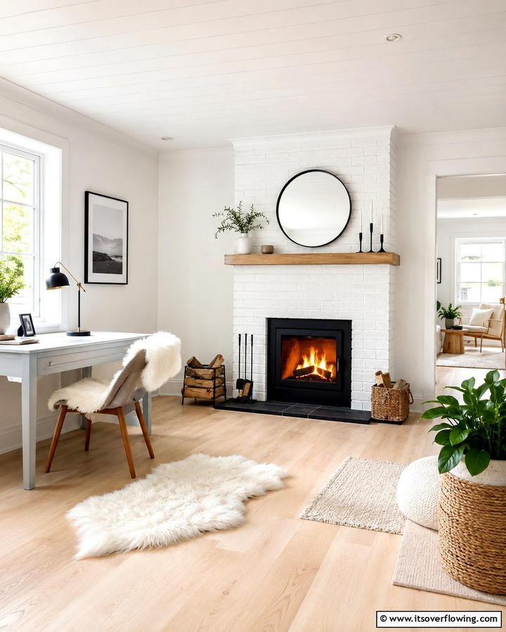 Scandinavian Inspired Fireplace - 25 Home Office With Fireplace Ideas for Cozy Workspaces