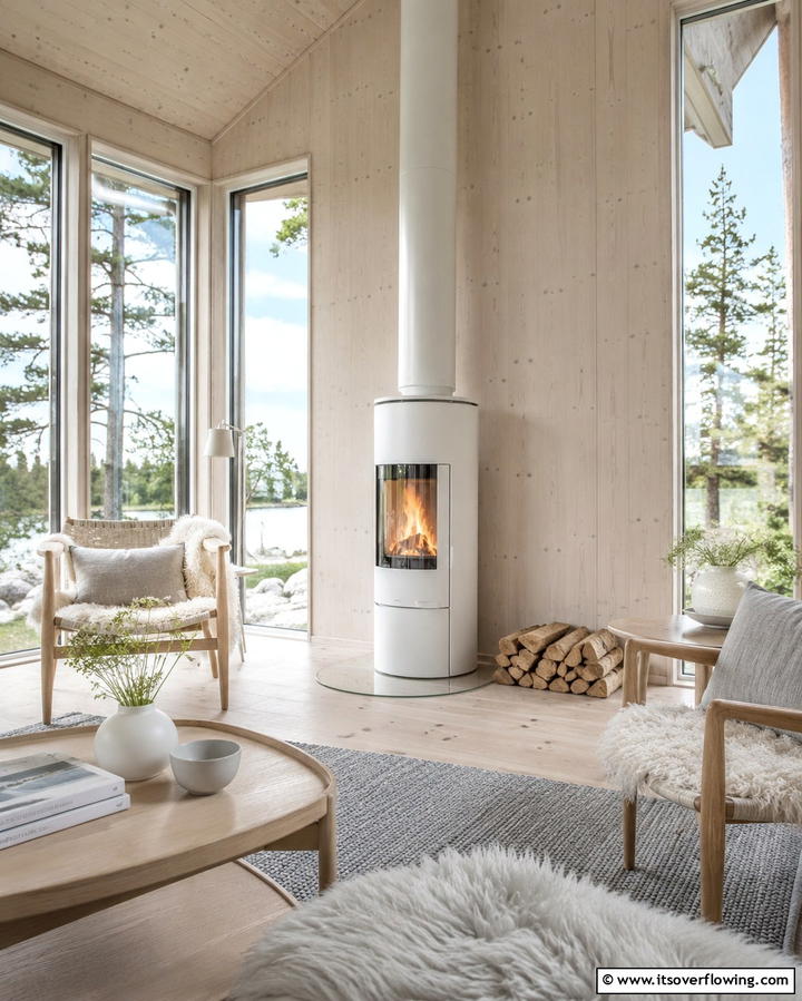 Scandinavian Inspired Fireplace - 25 Sunroom With Fireplace Ideas for Cozy Gatherings