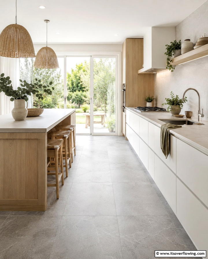 Scandinavian Inspired Grey Kitchen - 30 Kitchens with Grey Floors- Sleek & Modern Flooring Ideas