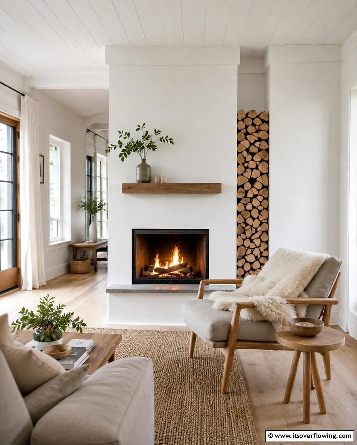 Scandinavian Inspired White Fireplace - 25 White Fireplace Ideas to Warm Up Your Living Room