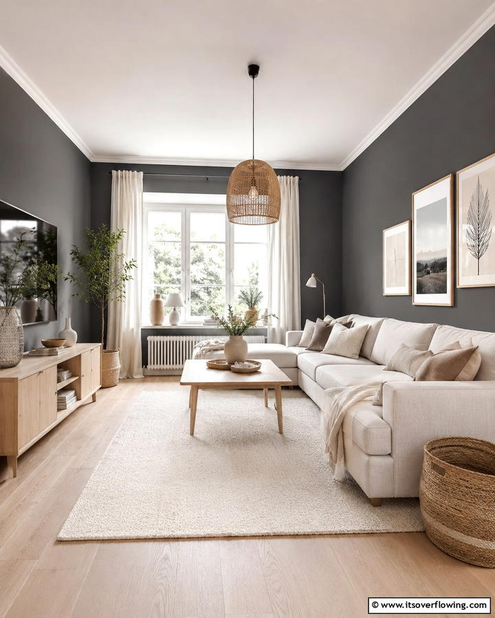 Scandinavian Lightness - 30 Striking Contrasting Living Rooms Featuring Dark Grey Walls