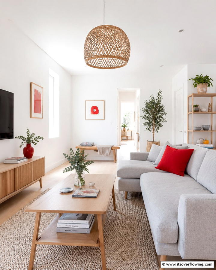 Scandinavian Red Touch - 30 Red Living Room Ideas for Bold and Vibrant Spaces