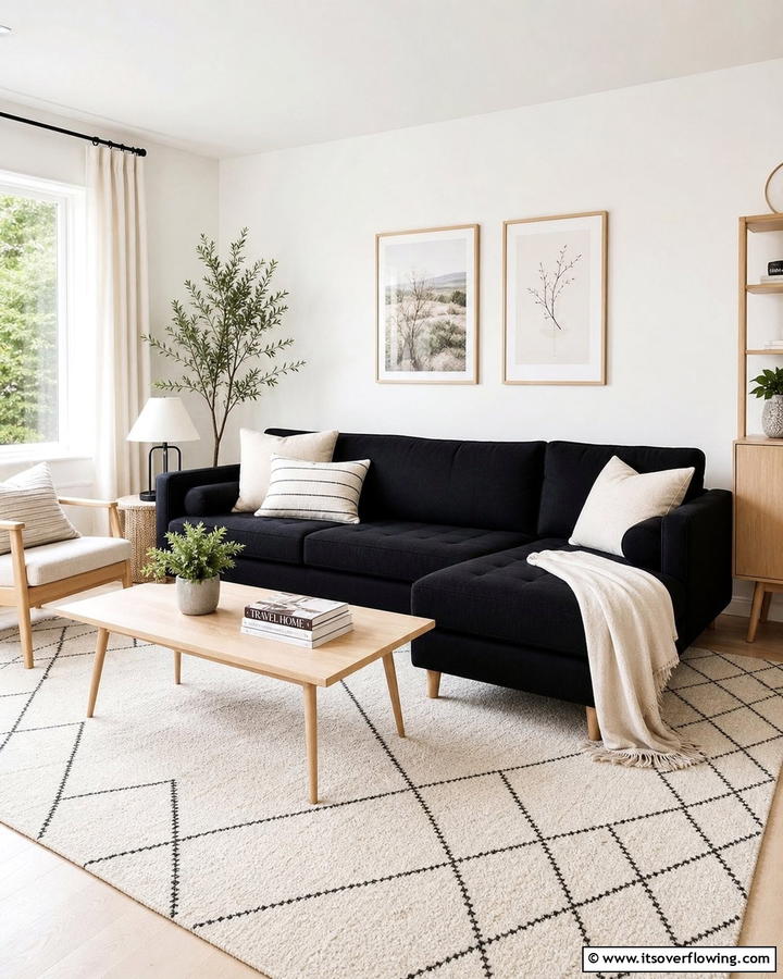 Scandinavian Simplicity - 21 Living Room Ideas With Black Couches- Modern Style