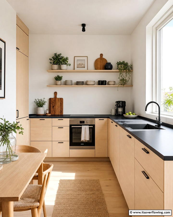 Scandinavian Simplicity - 25 Brown Kitchen Cabinets With Black Countertops