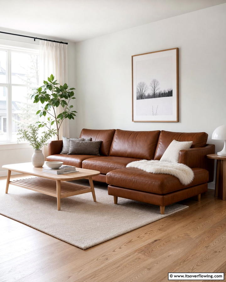 Scandinavian Simplicity - 25 Brown Leather Couch Living Room Ideas