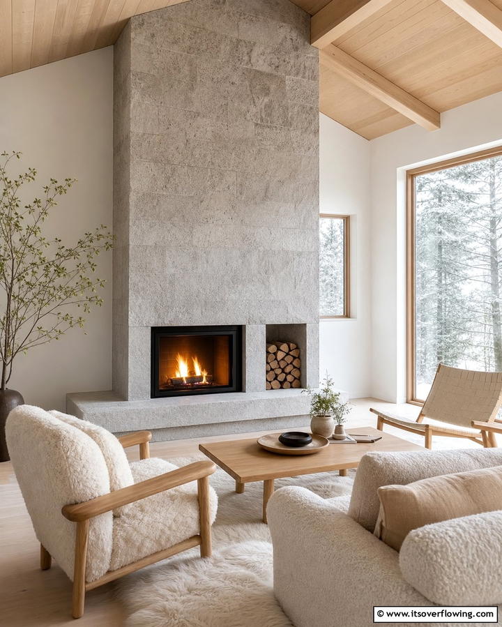 Scandinavian Simplicity - 25 Floor to Ceiling Stone Fireplace Ideas for Drama