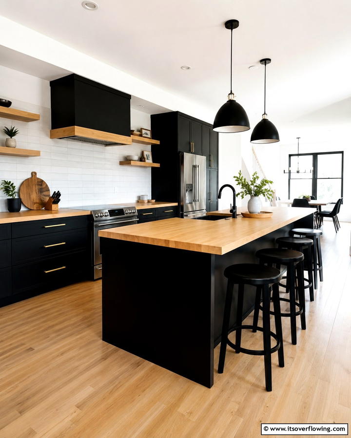 Scandinavian Simplicity - 25 Kitchen With Black Cabinets And Wood Countertops Ideas