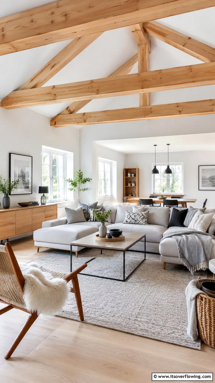 Scandinavian Simplicity - 30 Exposed Beam Living Room Ideas for Rustic Charm