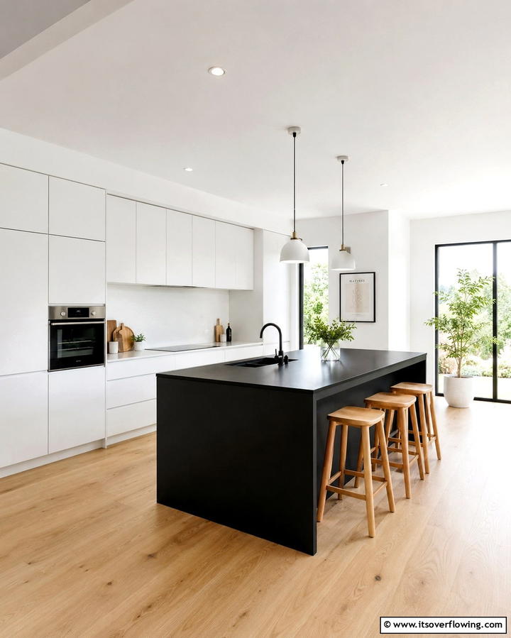 Scandinavian Simplicity - 20 White Kitchen Ideas With Black Island for Contrast