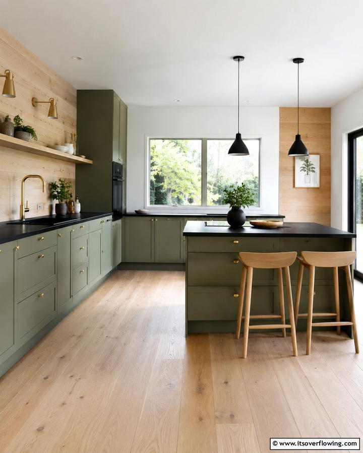 Scandinavian Simplicity - 30 Green Kitchen Cabinets & Black Countertops Pairing Ideas