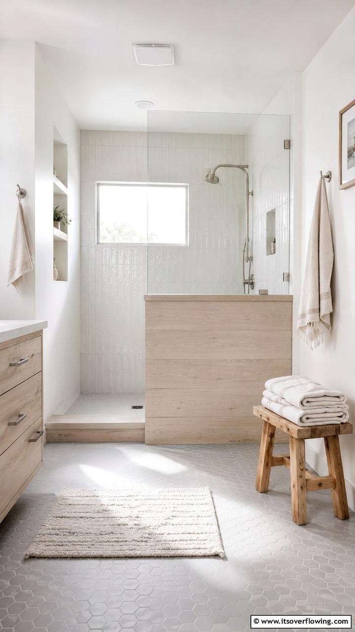 Scandinavian Simplicity - 30 Half-Wall Shower Ideas- Sleek Bathroom Design Solutions