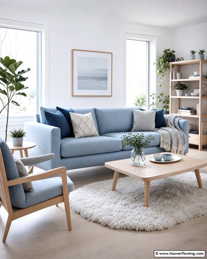 Scandinavian Simplicity Featuring Blue Tones - 25 Blue Couch Living Room Ideas for a Stylish Space