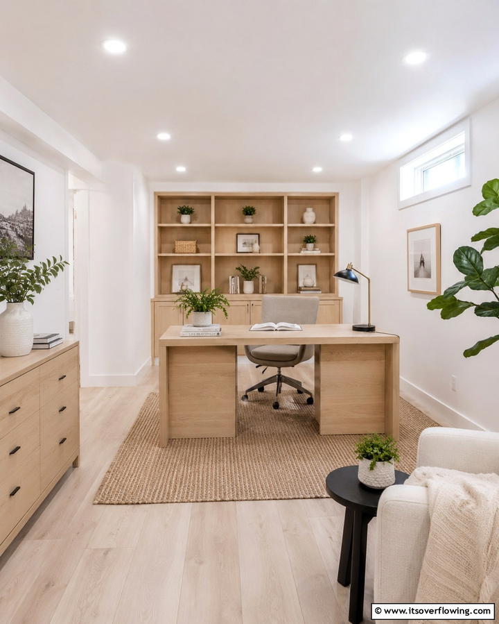 Scandinavian Simplicity Office - 30 Basement Office Ideas for Productive Below-Ground Workspaces