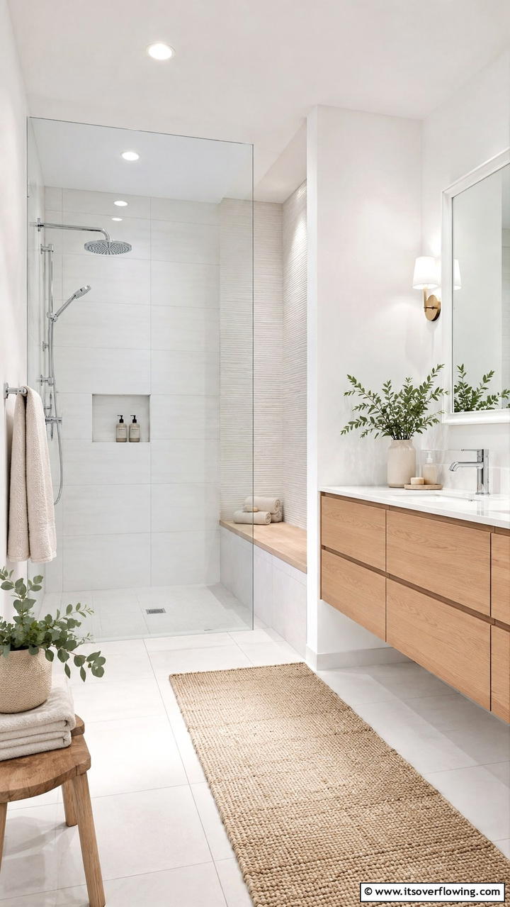 Scandinavian Simplicity Walk In Shower with Bench - 21 Walk-In Shower Ideas With Bench for Spa-Like Comfort