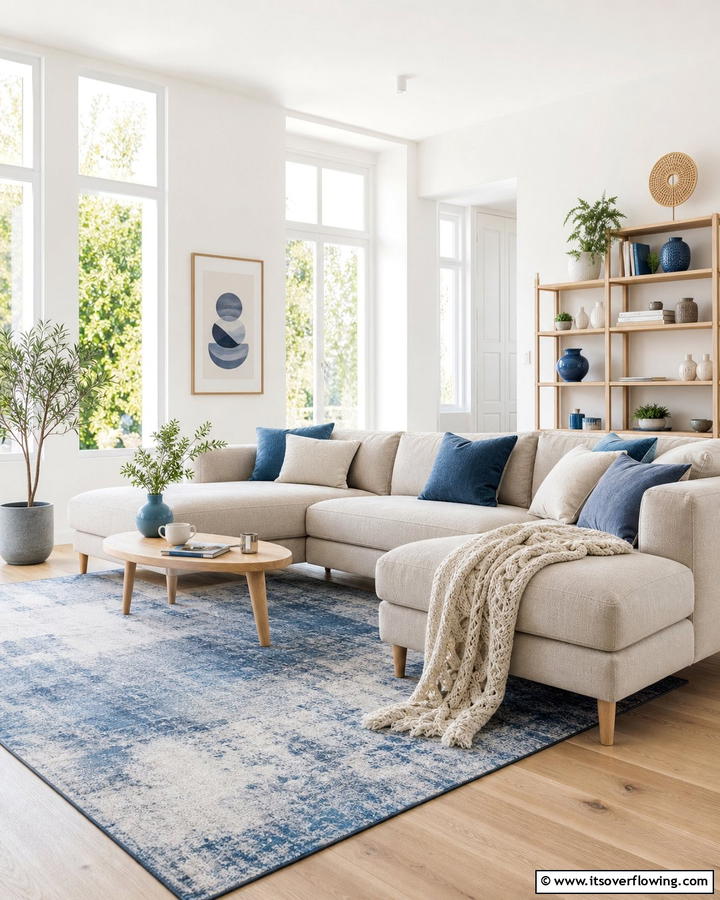 Scandinavian Simplicity in Blue and Beige - 20 Blue and Beige Living Room Ideas- Serene Spaces