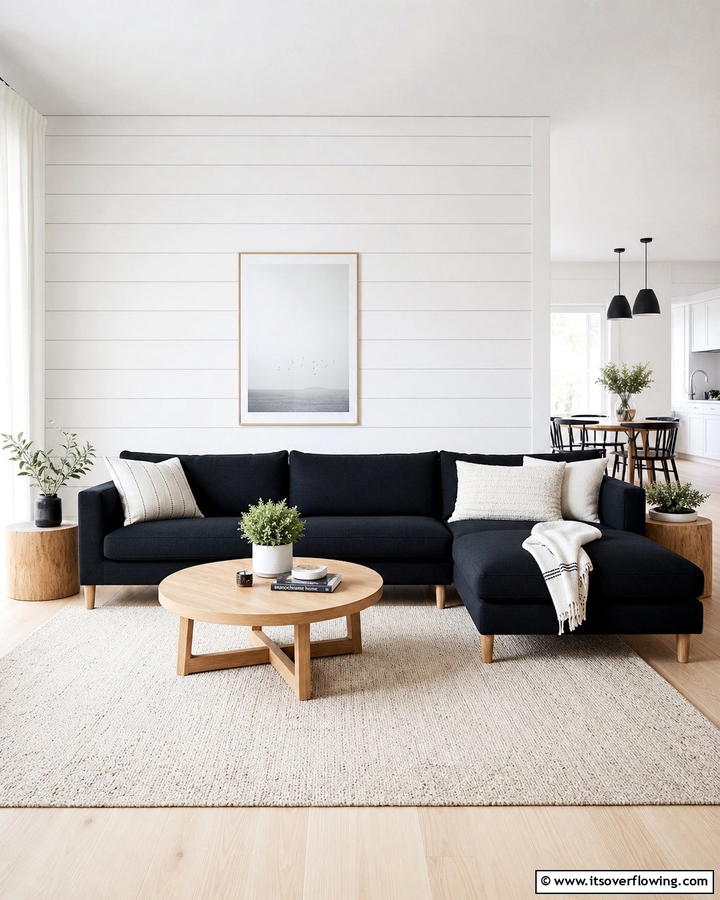 Scandinavian Simplicity with Black Accent - 21 Chic Black Couch Living Room Styling Inspirations