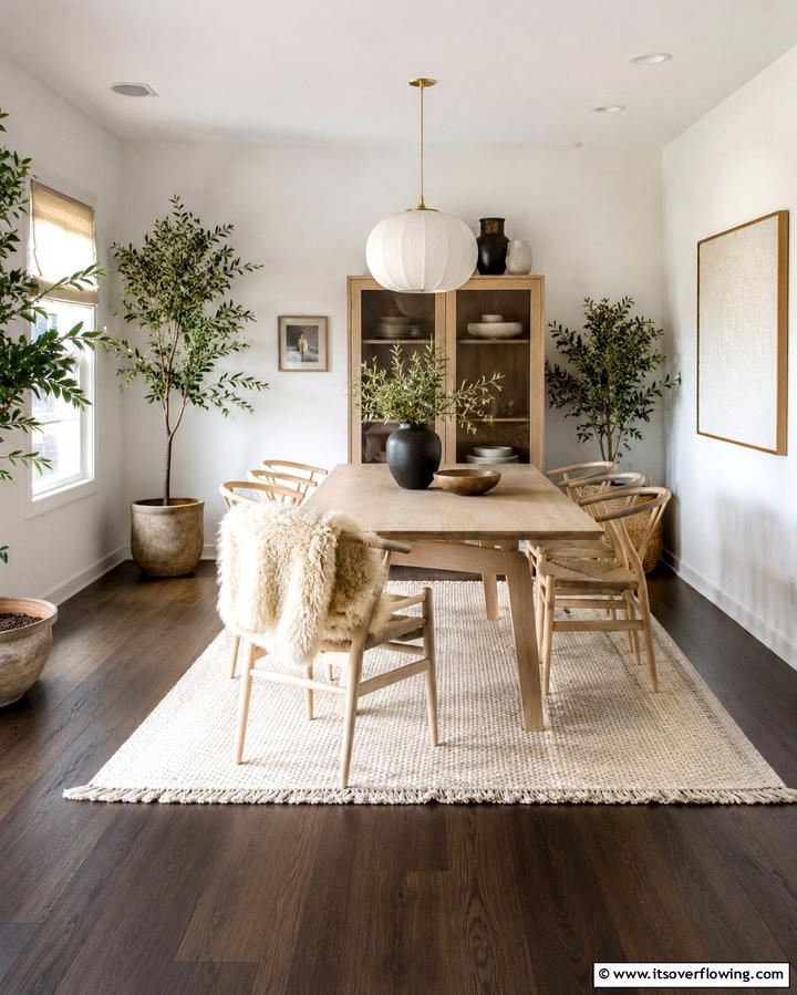 Scandinavian Simplicity with Natural Tones - 25 Dark Wood Floor Dining Room Ideas for a Classic Look