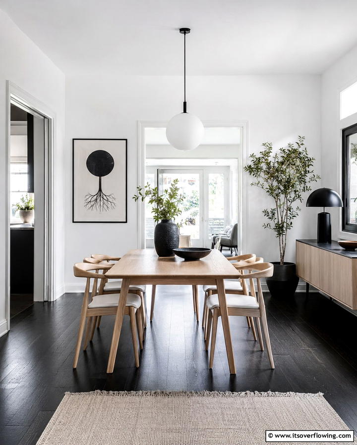 Scandinavian Simplicity with a Dark Twist - 25 Dark Wood Floor Dining Room Ideas for a Classic Look
