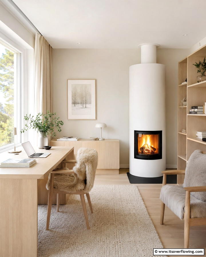 Scandinavian Style Fireplace Office - 25 Home Office With Fireplace Ideas for Cozy Workspaces