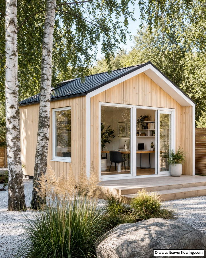 Scandinavian Style Office - 20 Garden Office Ideas for a Productive Outdoor Workspace