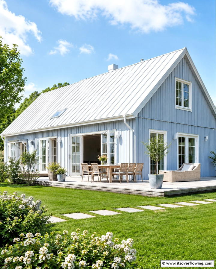 Scandinavian Style with White Roof - 25 Light Blue House Exterior Ideas for a Fresh Look