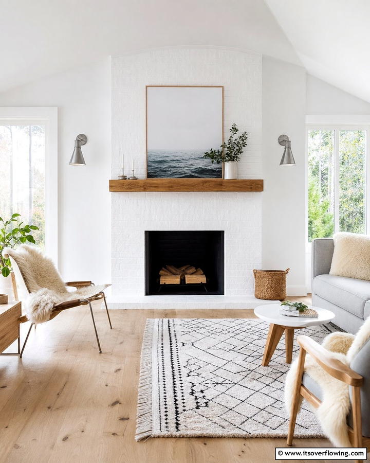 Scandinavian White Brick Simplicity - 30 White Brick Fireplace Ideas for Timeless Living Rooms