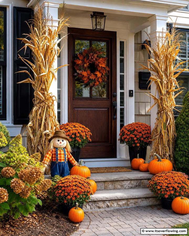 Scarecrow Accents - 25 Front Door Fall Decor Ideas for a Welcoming Entrance