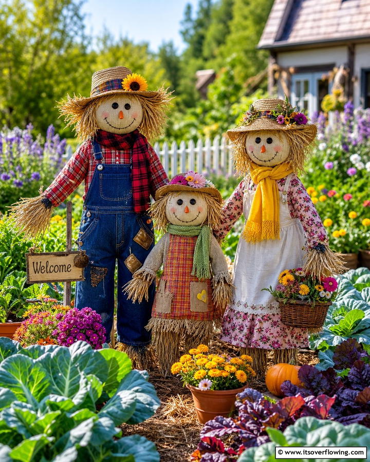 Scarecrow Family - 20 Garden Scarecrow Ideas to Protect and Decorate Your Garden