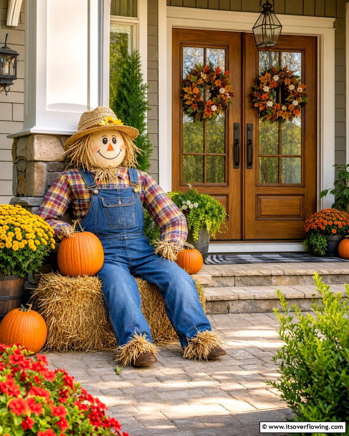 Scarecrow Greeter - 25 Front Door Fall Decor Ideas for a Welcoming Entrance