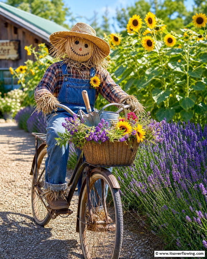 Scarecrow on a Bicycle - 20 Garden Scarecrow Ideas to Protect and Decorate Your Garden