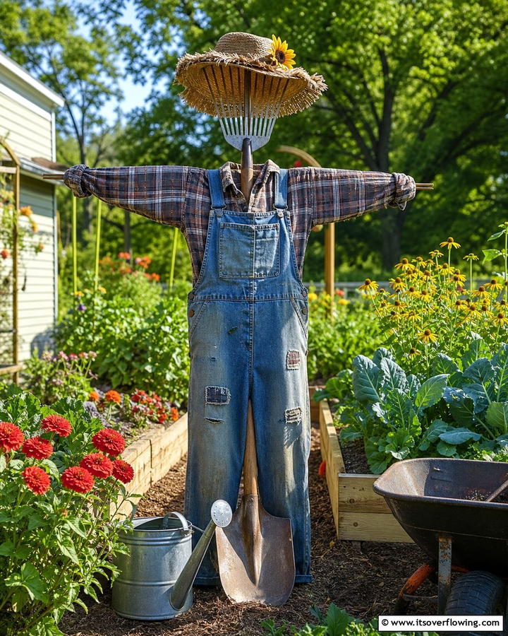 Scarecrow with Garden Tools - 20 Garden Scarecrow Ideas to Protect and Decorate Your Garden