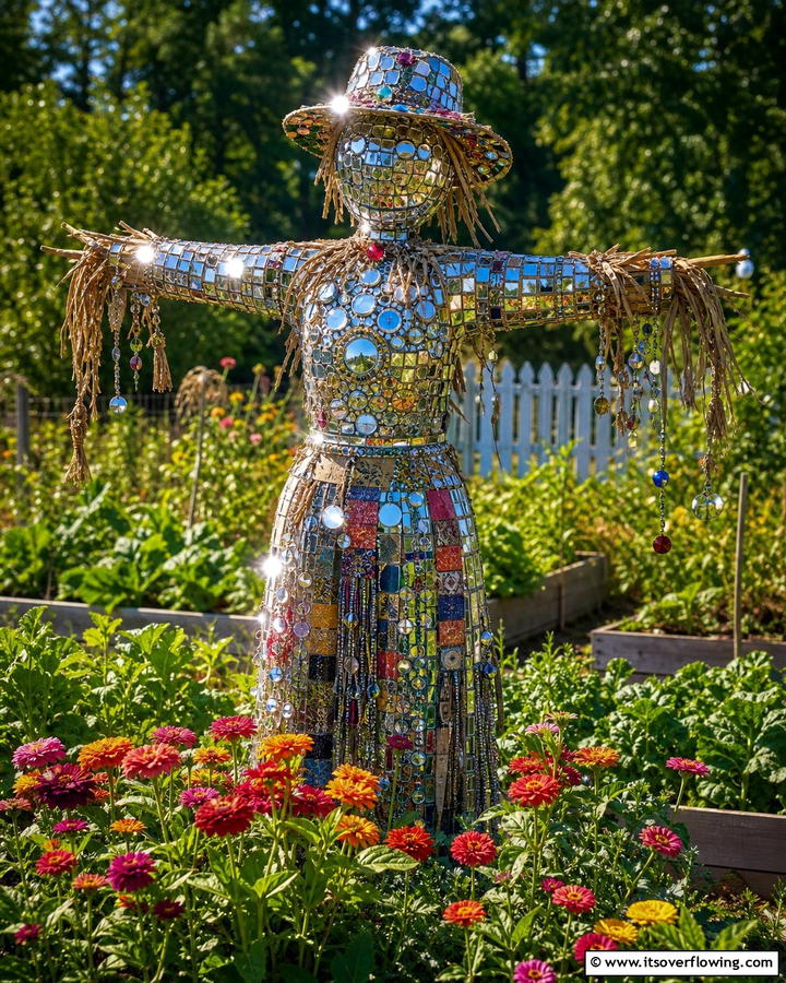 Scarecrow with Mirrors - 20 Garden Scarecrow Ideas to Protect and Decorate Your Garden
