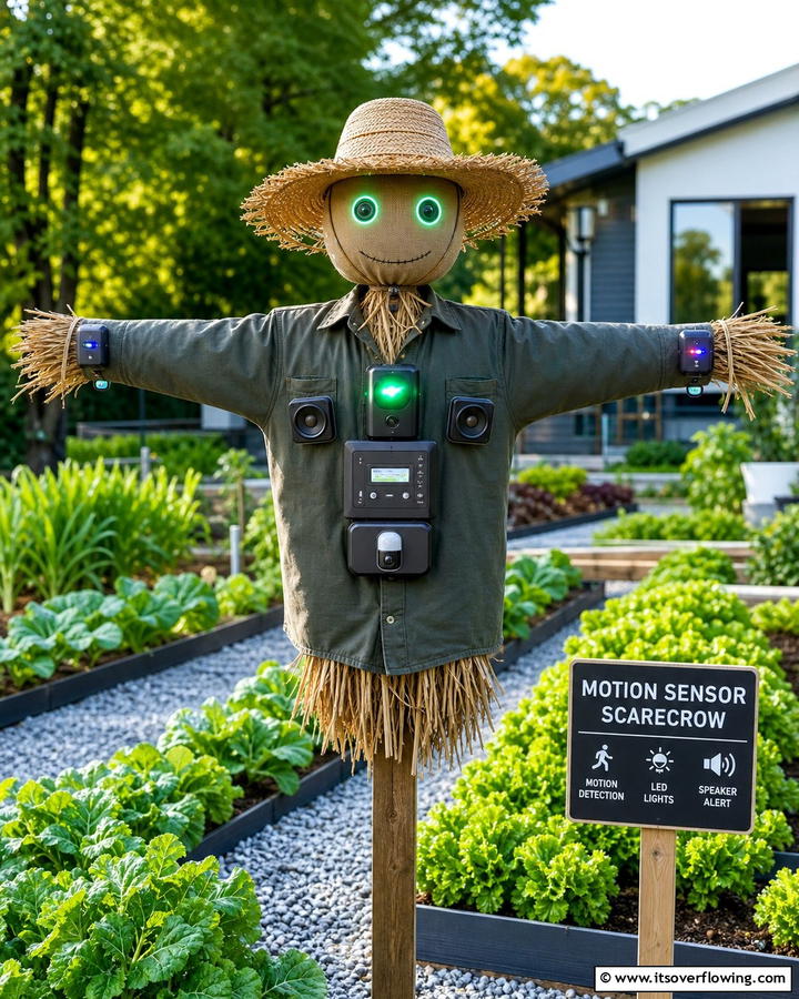 Scarecrow with Motion Sensors - 20 Garden Scarecrow Ideas to Protect and Decorate Your Garden