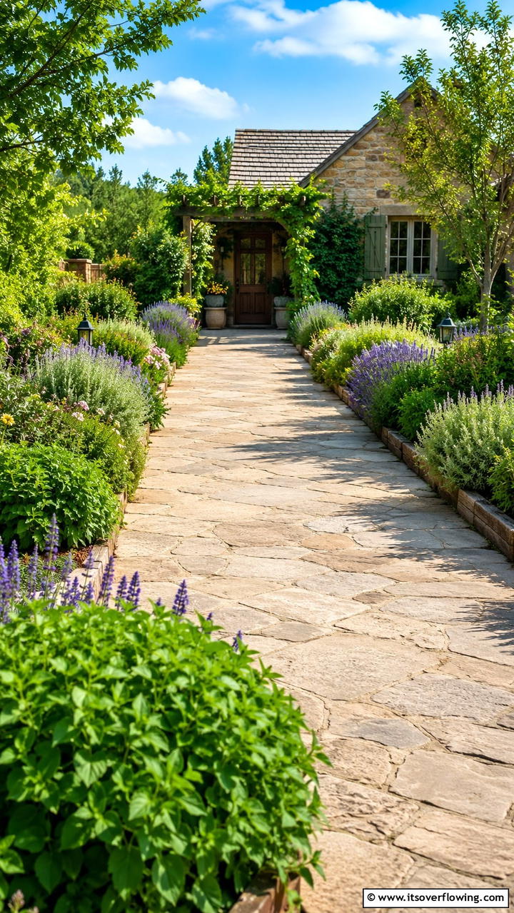 Scented Herb Borders - 30 Driveway Landscape Ideas to Boost Curb Appeal