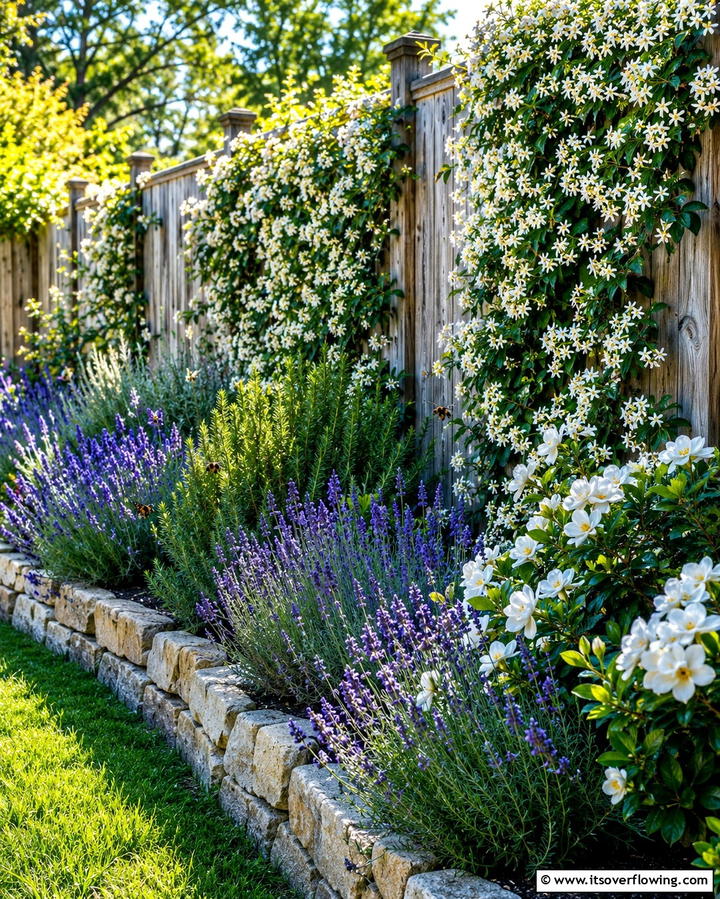Scented Plant Array - 30 Simple Fence Line Landscaping Ideas for Curb Appeal