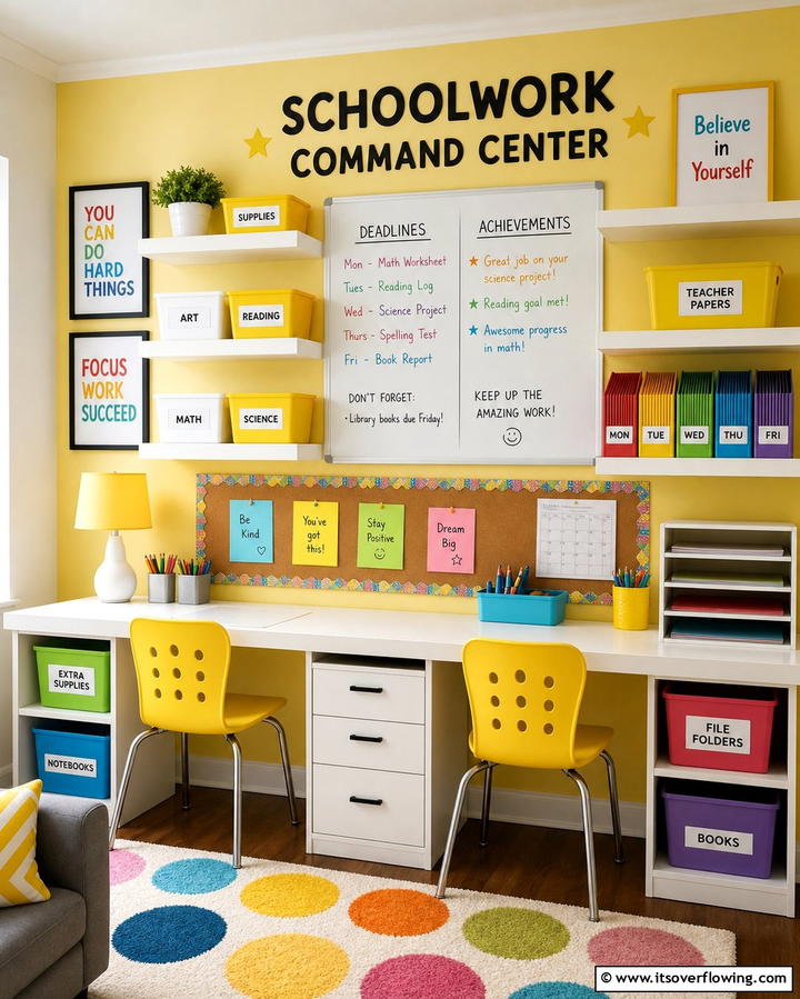 Schoolwork Command Center - 25 Command Center Ideas to Organize Your Home and Life