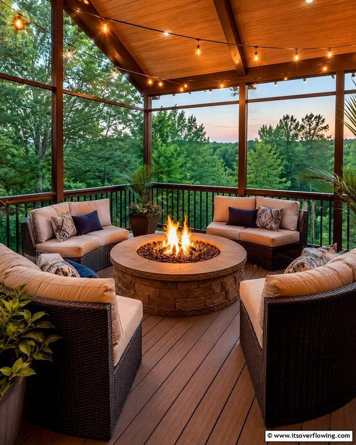 Screened Deck with Fire Pit Area - 30 Screened-in Deck Ideas for Bug-Free Outdoor Living